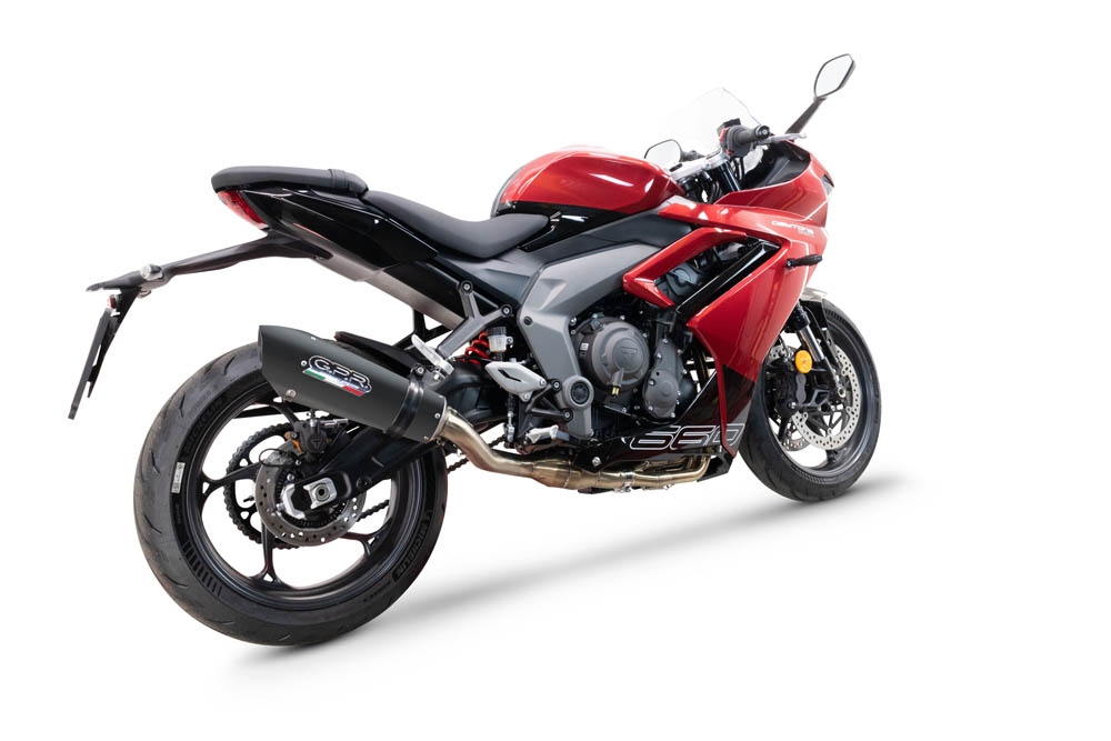 Pot echappement compatible avec Triumph Daytona 660 2023-2025, GP Evo4 Black Titanium, Homologué et légal, système d'échappement complet avec catalyseur et db killer amovible 