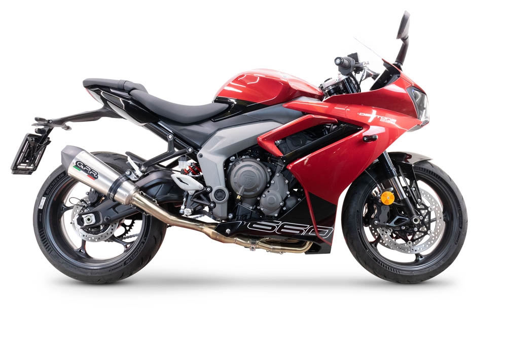 Pot echappement compatible avec Triumph Daytona 660 2023-2025, GP Evo4 Titanium, Homologué et légal, système d'échappement complet avec catalyseur et db killer amovible 