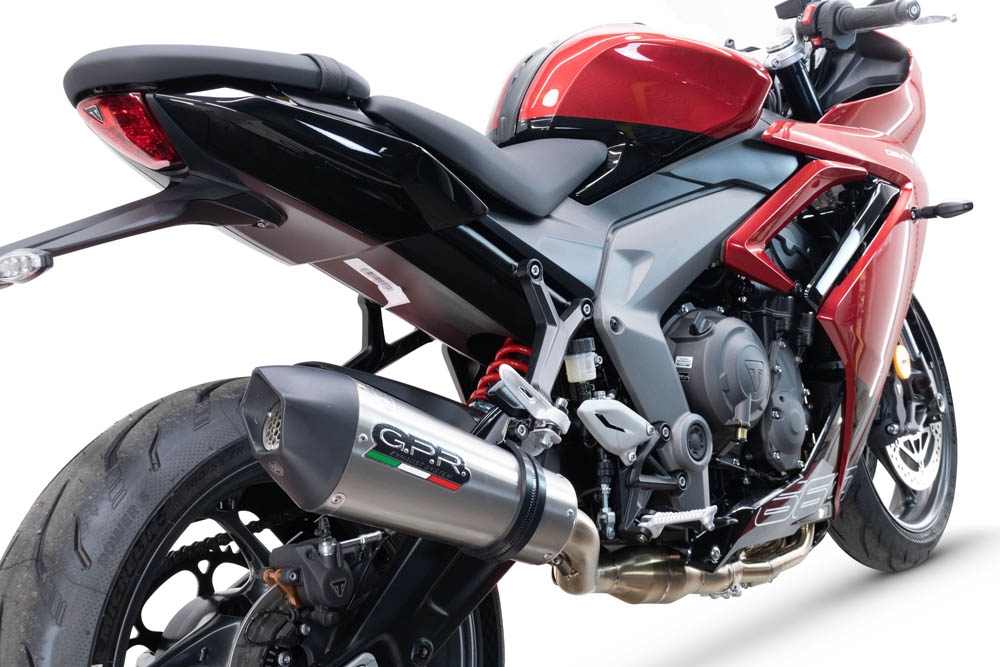 Pot echappement compatible avec Triumph Daytona 660 2023-2025, GP Evo4 Titanium, Homologué et légal, système d'échappement complet avec catalyseur et db killer amovible 
