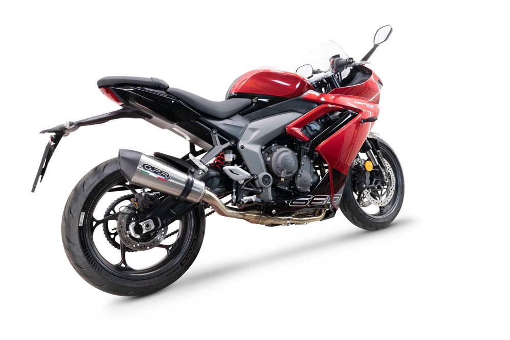 Pot echappement compatible avec Triumph Daytona 660 2023-2025, GP Evo4 Titanium, Homologué et légal, système d'échappement complet avec catalyseur et db killer amovible 