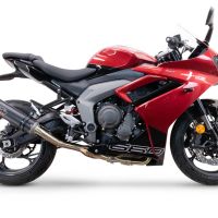 Pot echappement compatible avec Triumph Daytona 660 2023-2025, M3 Black Titanium, Homologué et légal, système d'échappement complet avec catalyseur et db killer amovible 