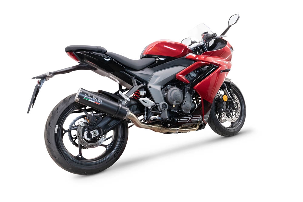 Pot echappement compatible avec Triumph Daytona 660 2023-2025, M3 Black Titanium, Homologué et légal, système d'échappement complet avec catalyseur et db killer amovible 