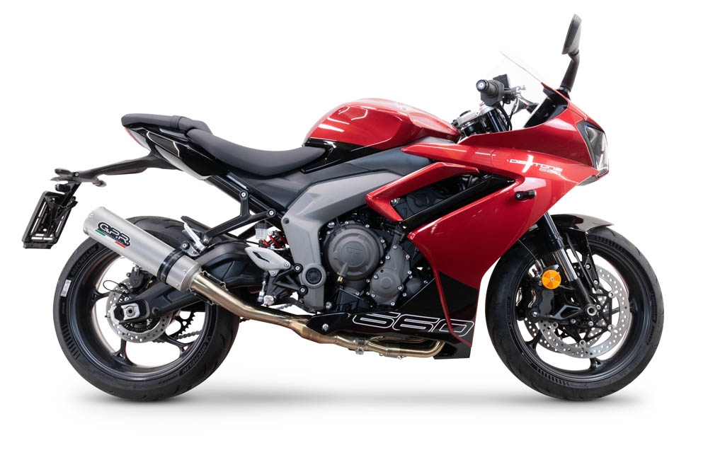 Pot echappement compatible avec Triumph Daytona 660 2023-2025, M3 Inox , Homologué et légal, système d'échappement complet avec catalyseur et db killer amovible 