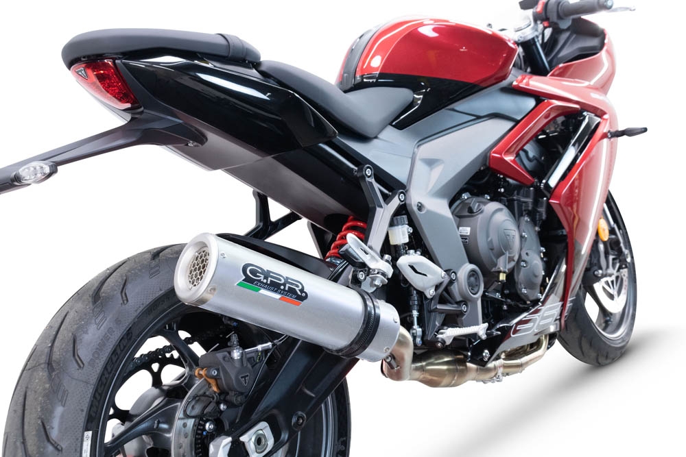 Pot echappement compatible avec Triumph Daytona 660 2023-2025, M3 Inox , Homologué et légal, système d'échappement complet avec catalyseur et db killer amovible 