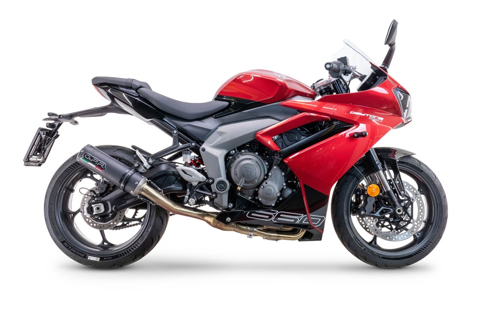 Pot echappement compatible avec Triumph Daytona 660 2023-2025, M3 Black Titanium, Pot d'échappement complet racing, compris de collecteur et db killer amovible, sans homologation 