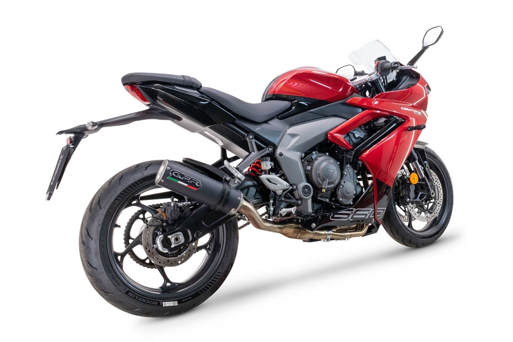Pot echappement compatible avec Triumph Daytona 660 2023-2025, M3 Black Titanium, Pot d'échappement complet racing, compris de collecteur et db killer amovible, sans homologation 