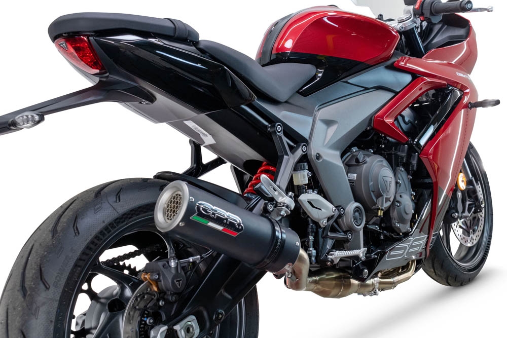 Pot echappement compatible avec Triumph Daytona 660 2023-2025, M3 Black Titanium, Pot d'échappement complet racing, compris de collecteur et db killer amovible, sans homologation 