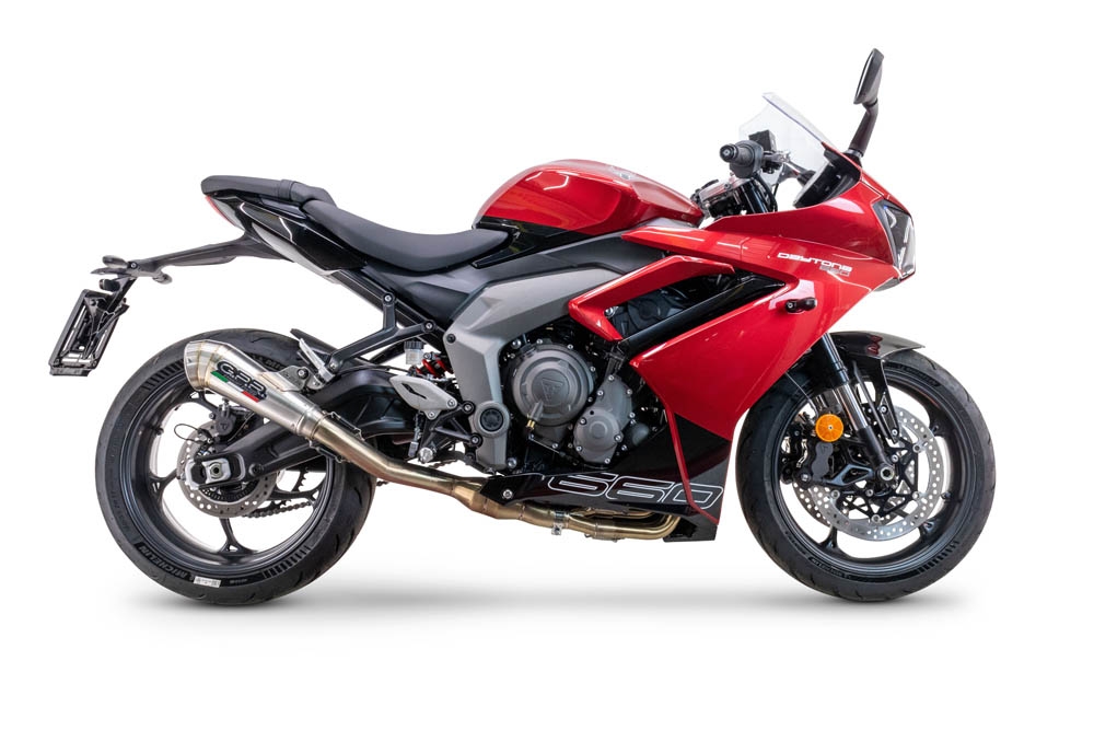 Pot echappement compatible avec Triumph Daytona 660 2023-2025, Powercone Evo, Pot d'échappement complet racing, compris de collecteur et db killer amovible, sans homologation 