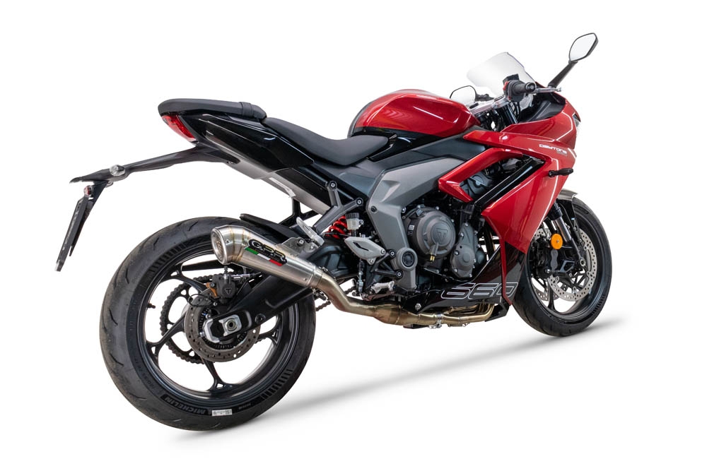 Pot echappement compatible avec Triumph Daytona 660 2023-2025, Powercone Evo, Pot d'échappement complet racing, compris de collecteur et db killer amovible, sans homologation 