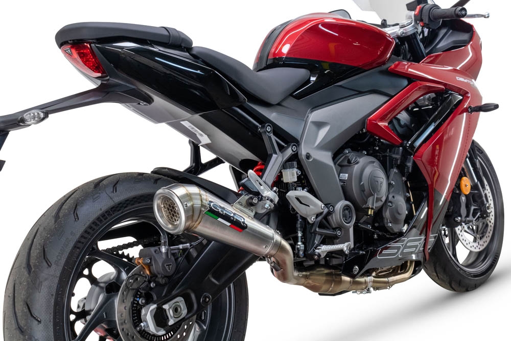 Pot echappement compatible avec Triumph Daytona 660 2023-2025, Powercone Evo, Pot d'échappement complet racing, compris de collecteur et db killer amovible, sans homologation 