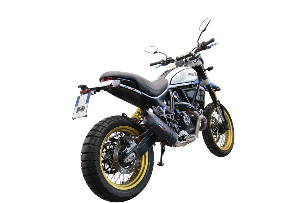 Pot echappement compatible avec Ducati Scrambler 800 Desert Sled -DS Fasthouse 2021-2024, Furore Evo4 Nero, Échappement légal, homologué,silencieux avec catalyseur, db killer amovible et tuyau de liaison spécifique 