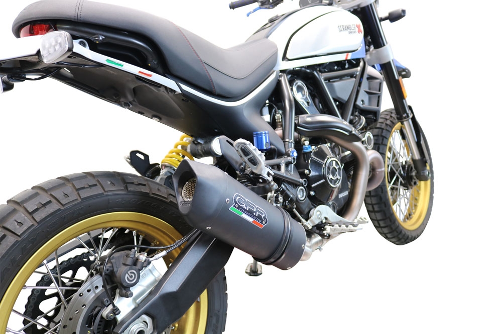 Pot echappement compatible avec Ducati Scrambler 800 Desert Sled -DS Fasthouse 2021-2024, Furore Evo4 Nero, Échappement légal, homologué,silencieux avec catalyseur, db killer amovible et tuyau de liaison spécifique 