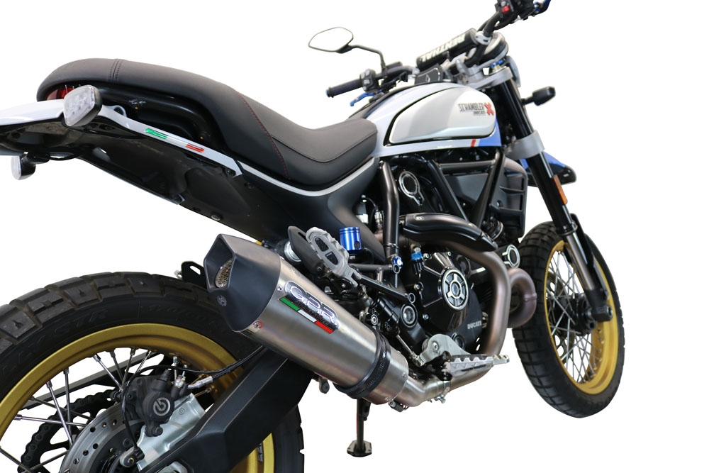 GPR pot echappement compatible avec  Ducati Scrambler 800 Desert Sled -DS Fasthouse 2021-2024, New Grand Prix Evo Titanium, Échappement légal, homologué,silencieux avec catalyseur, db killer amovible et tuyau de liaison spécifique 