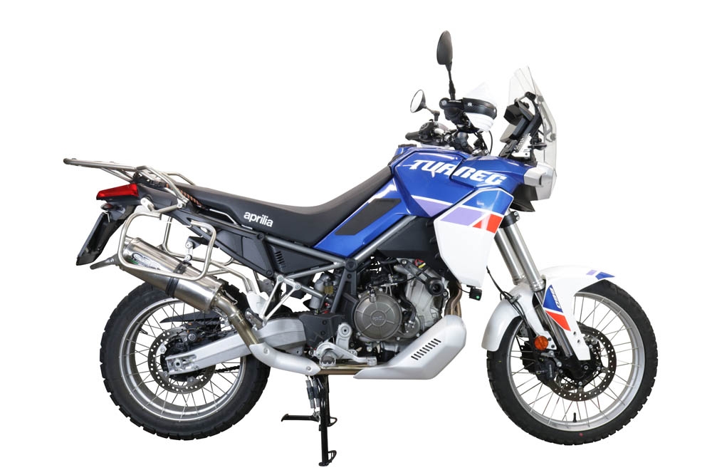 Pot echappement compatible avec Aprilia Tuareg 660 2021-2024, Dual Inox, Échappement légal, homologué,silencieux avec db killer amovible et tuyau de liaison spécifique 