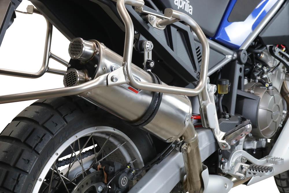 Pot echappement compatible avec Aprilia Tuareg 660 2021-2024, Dual Inox, Échappement légal, homologué,silencieux avec db killer amovible et tuyau de liaison spécifique 