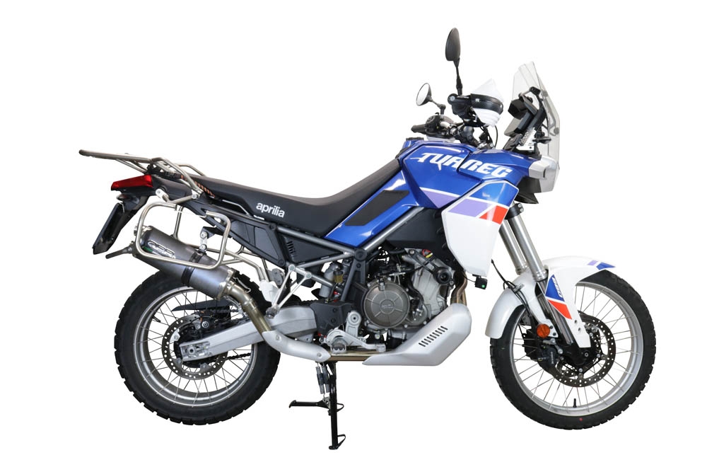 Pot echappement compatible avec Aprilia Tuareg 660 2021-2024, Dual Poppy, Échappement légal, homologué,silencieux avec db killer amovible et tuyau de liaison spécifique 