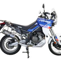 Pot echappement compatible avec Aprilia Tuareg 660 2021-2024, Dual Poppy, Échappement légal, homologué,silencieux avec db killer amovible et tuyau de liaison spécifique 