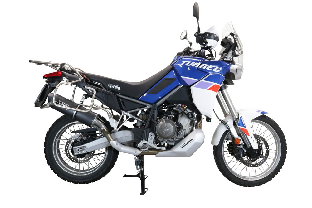 Pot echappement compatible avec Aprilia Tuareg 660 2021-2024, Furore Evo4 Nero, Échappement légal, homologué,silencieux avec db killer amovible et tuyau de liaison spécifique 
