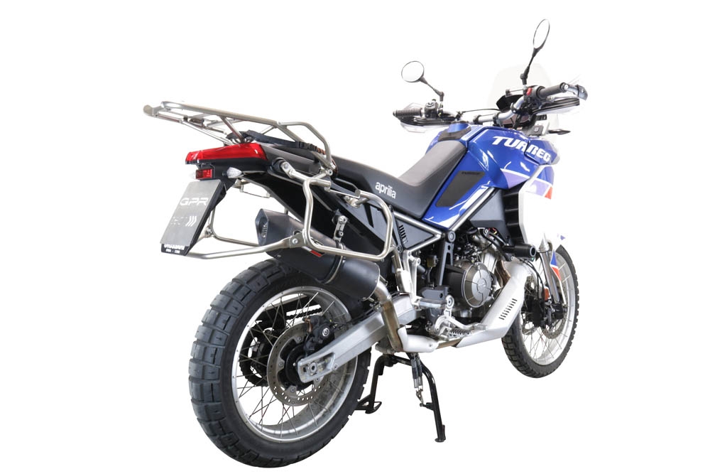 Pot echappement compatible avec Aprilia Tuareg 660 2021-2024, Furore Evo4 Nero, Échappement légal, homologué,silencieux avec db killer amovible et tuyau de liaison spécifique 