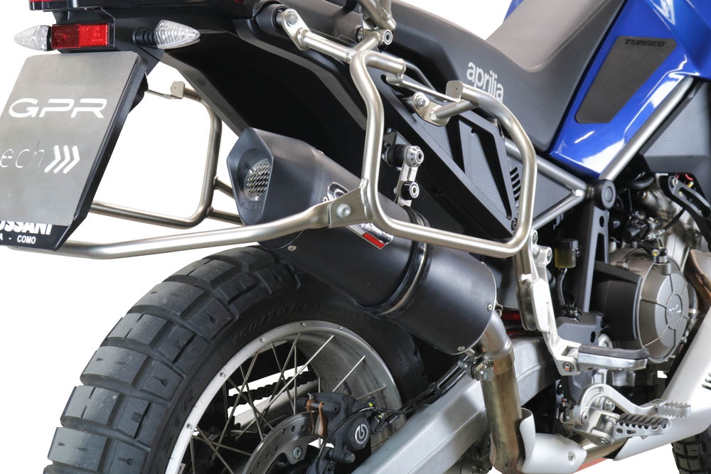 Pot echappement compatible avec Aprilia Tuareg 660 2021-2024, Furore Evo4 Nero, Échappement légal, homologué,silencieux avec db killer amovible et tuyau de liaison spécifique 
