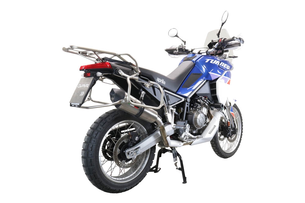 GPR pot echappement compatible avec  Aprilia Tuareg 660 2021-2024, New Grand Prix Evo Titanium, Échappement légal, homologué,silencieux avec db killer amovible et tuyau de liaison spécifique 