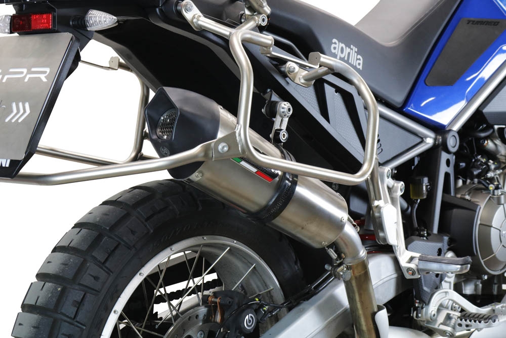 GPR pot echappement compatible avec  Aprilia Tuareg 660 2021-2024, New Grand Prix Evo Titanium, Échappement légal, homologué,silencieux avec db killer amovible et tuyau de liaison spécifique 