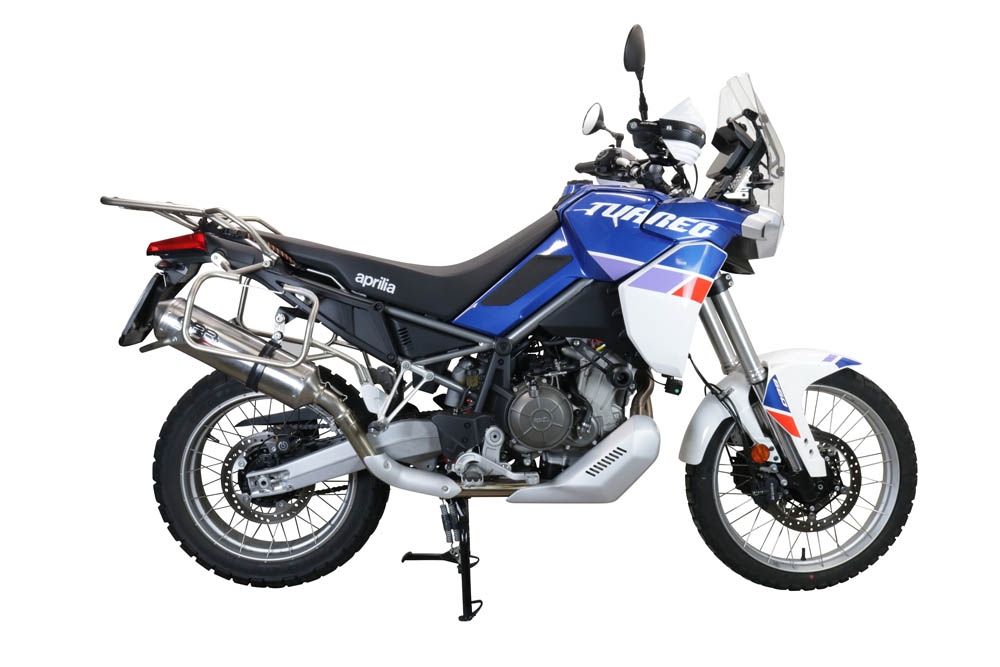 GPR pot echappement compatible avec  Aprilia Tuareg 660 2021-2024, Satinox , Échappement légal, homologué,silencieux avec db killer amovible et tuyau de liaison spécifique 