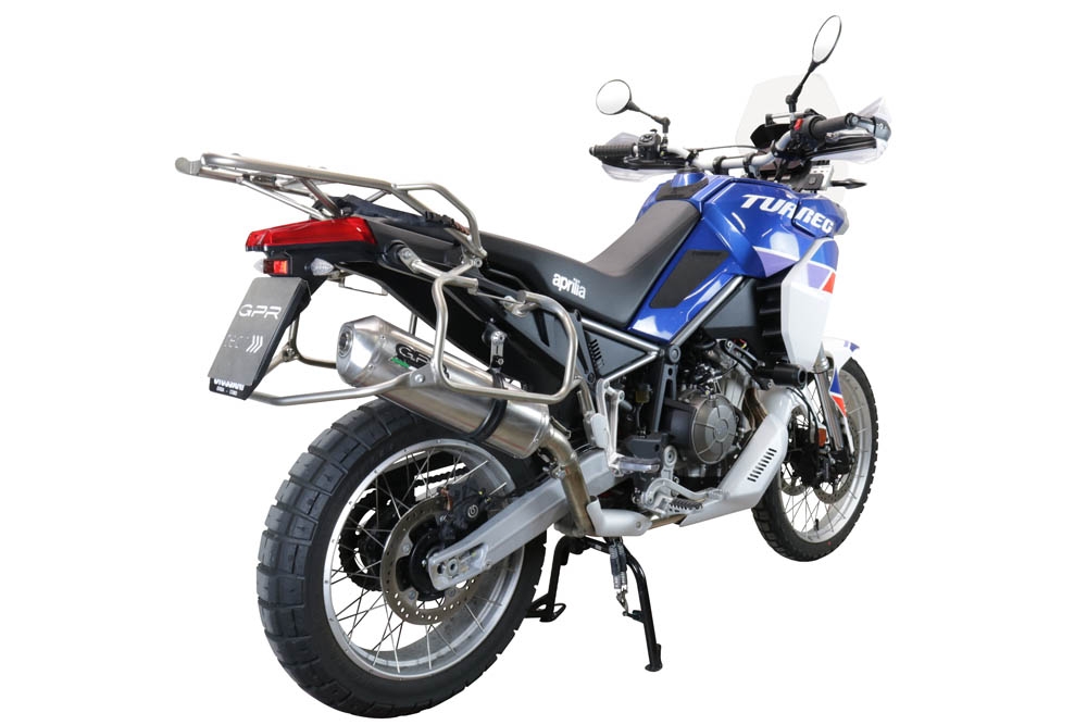 GPR pot echappement compatible avec  Aprilia Tuareg 660 2021-2024, Satinox , Échappement légal, homologué,silencieux avec db killer amovible et tuyau de liaison spécifique 