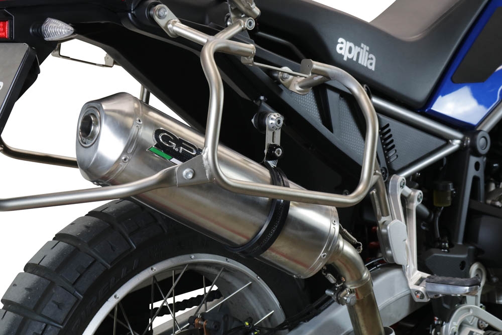 GPR pot echappement compatible avec  Aprilia Tuareg 660 2021-2024, Satinox , Échappement légal, homologué,silencieux avec db killer amovible et tuyau de liaison spécifique 