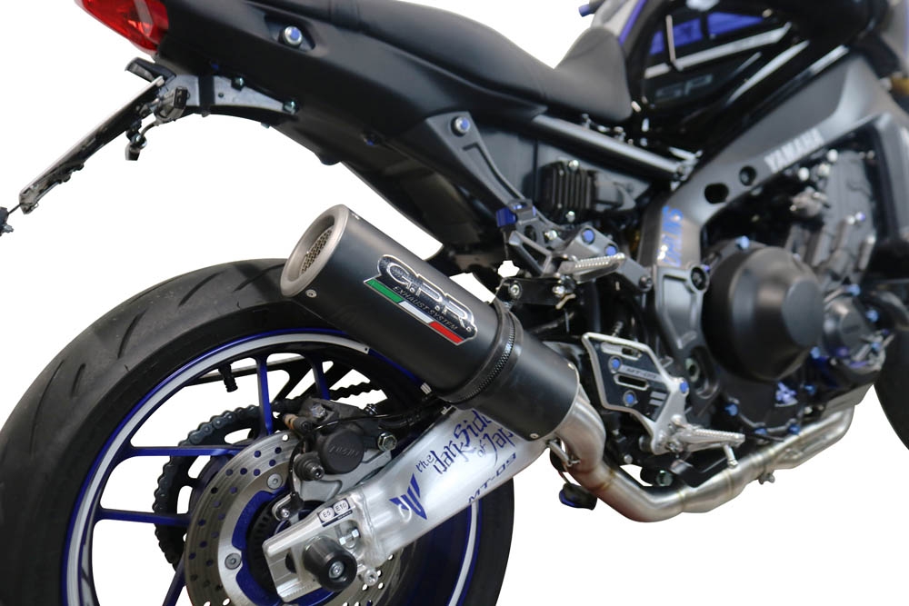 Pot echappement compatible avec Yamaha Mt-09 2021-2023, M3 Black Titanium, Homologué et légal, système d'échappement complet avec catalyseur et db killer amovible 