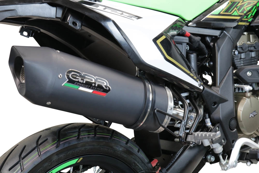 Pot echappement compatible avec KL MOTOR KXE 125 2022-2023, Furore Evo4 Nero, Pot Échappement slip-on homologué, légal, avec db killer amovible, tuyau de liaison et catalyseur 