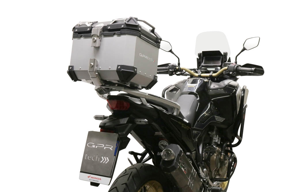 Top case en aluminium, couleur argent avec plaque spécifique incluse Top-case GPR TECH compatible avec  Honda Crf 1100 L Africa Twin 2020/2024 e5
