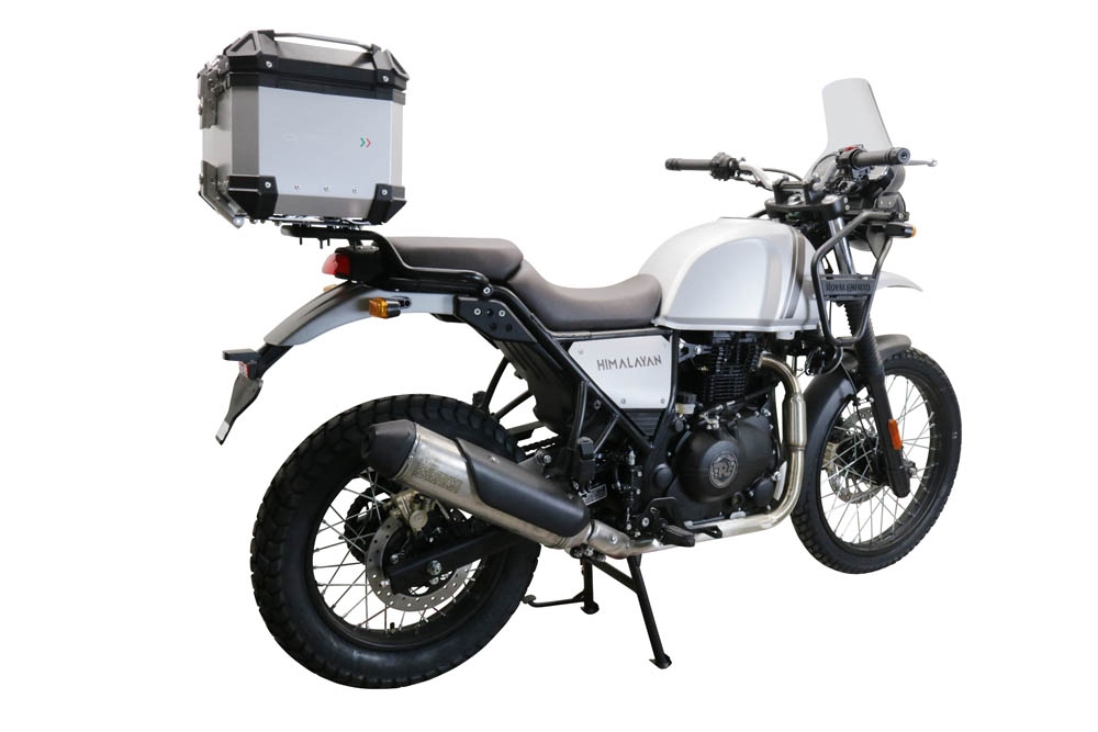 Top case en aluminium, couleur argent avec plaque spécifique incluse Top-case GPR TECH compatible avec  Royal Enfield Himalayan 410 2017/2023