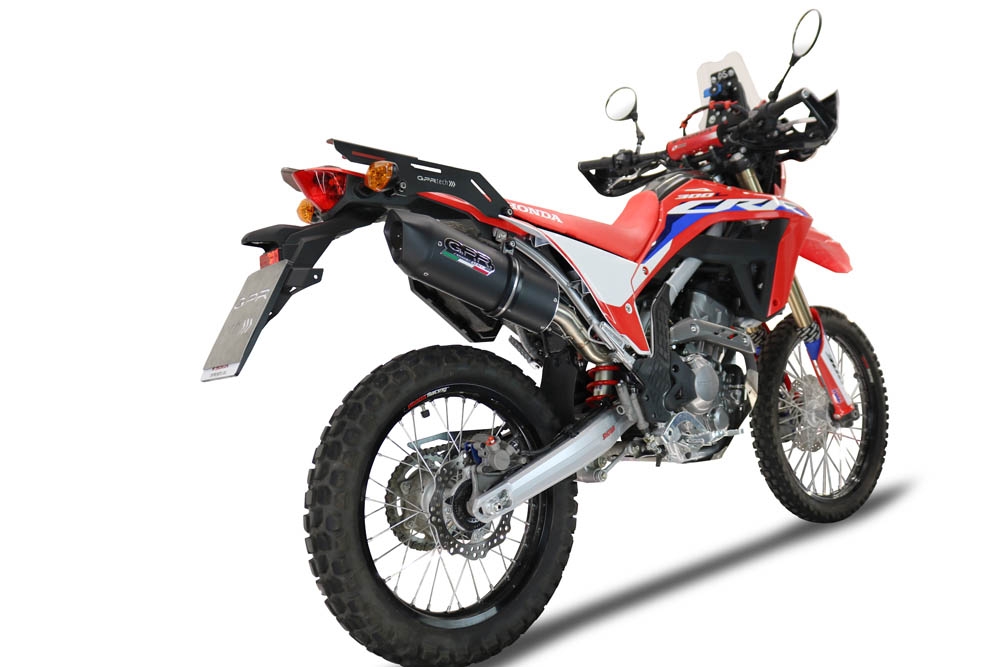 Pot echappement compatible avec Honda Crf 300 L - Rally 2021-2024, Furore Evo4 Nero, Échappement légal, homologué,silencieux avec catalyseur, db killer amovible et tuyau de liaison spécifique 