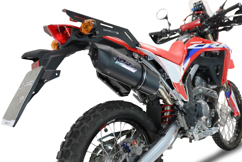 Pot echappement compatible avec Honda Crf 300 L - Rally 2021-2024, Furore Evo4 Nero, Échappement légal, homologué,silencieux avec catalyseur, db killer amovible et tuyau de liaison spécifique 