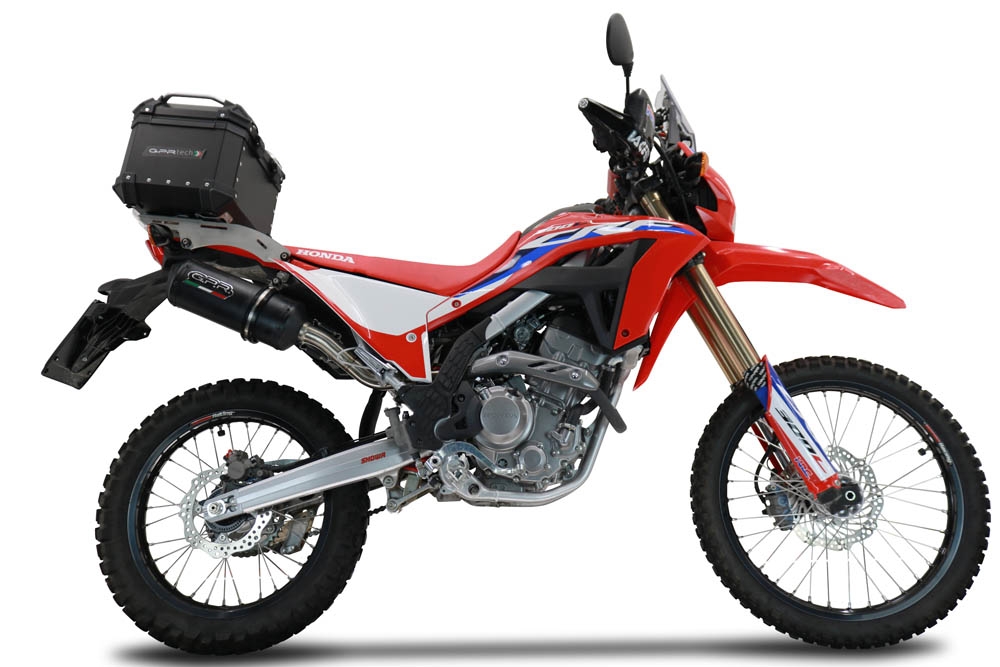 Top case en aluminium, couleur argent avec  porte-bagases y plaque spécifique Top-case GPR TECH compatible avec  Honda Crf 300 L / Rally 2021/2024 e5