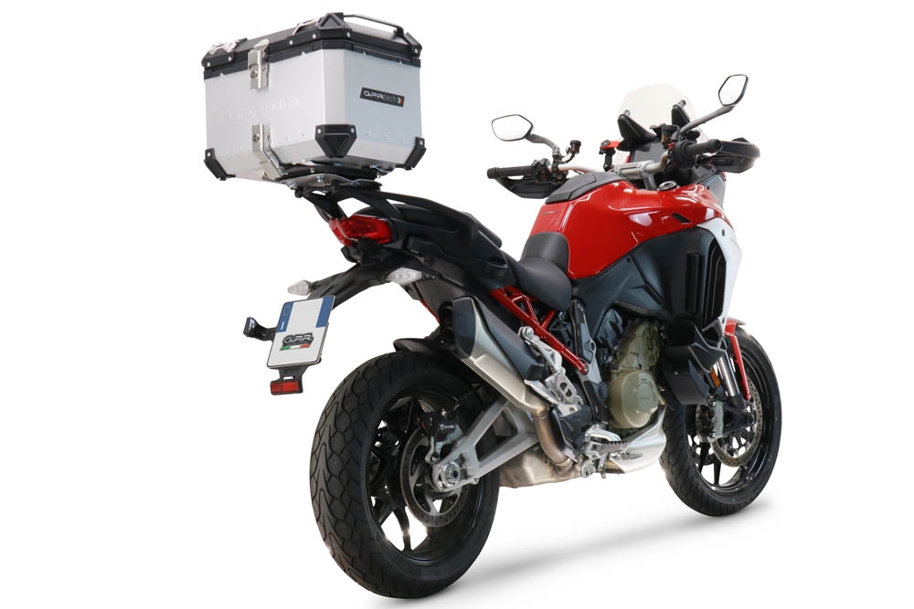 Top case en aluminium, couleur argent avec plaque spécifique incluse GPR TECH compatible avec  Ducati Multistrada V4 / V4S / V4S Sport 1100 2021/2024