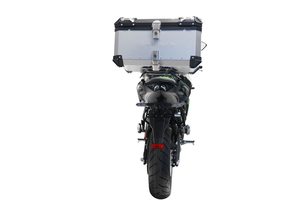 Top case en aluminium, couleur argent avec plaque spécifique incluse GPR TECH compatible avec  Kawasaki Versys 650 2023/2024 e5 plus