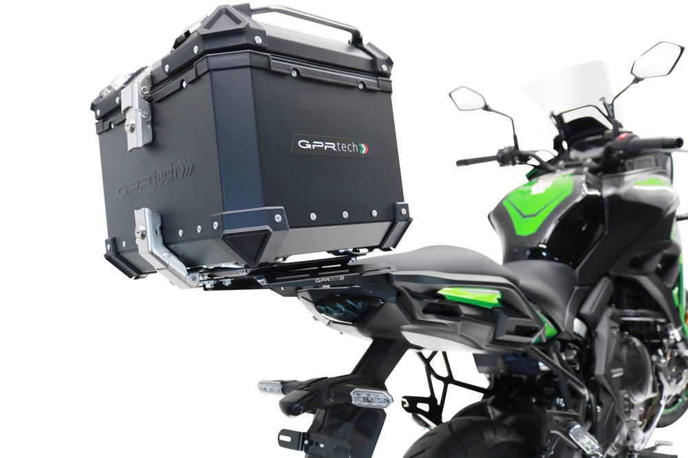 Top case en aluminium, couleur noire avec plaque spécifique incluse GPR TECH compatible avec  Kawasaki Versys 650 2021/2022 e5