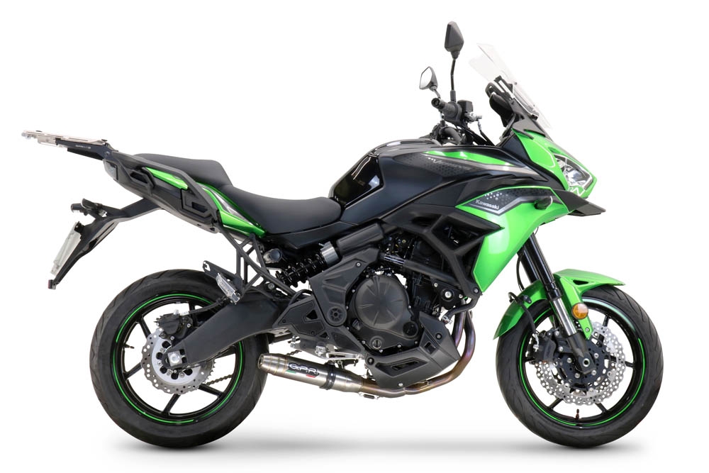 Pot echappement compatible avec Kawasaki Versys 650 2021-2022, Deeptone Inox, Pot d'échappement complet racing, compris de collecteur et db killer amovible, sans homologation 