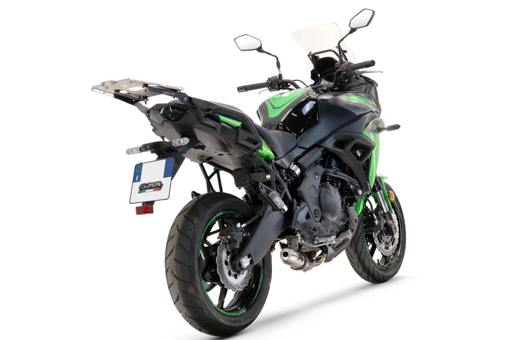 Pot echappement compatible avec Kawasaki Versys 650 2021-2022, Deeptone Inox, Pot d'échappement complet racing, compris de collecteur et db killer amovible, sans homologation 