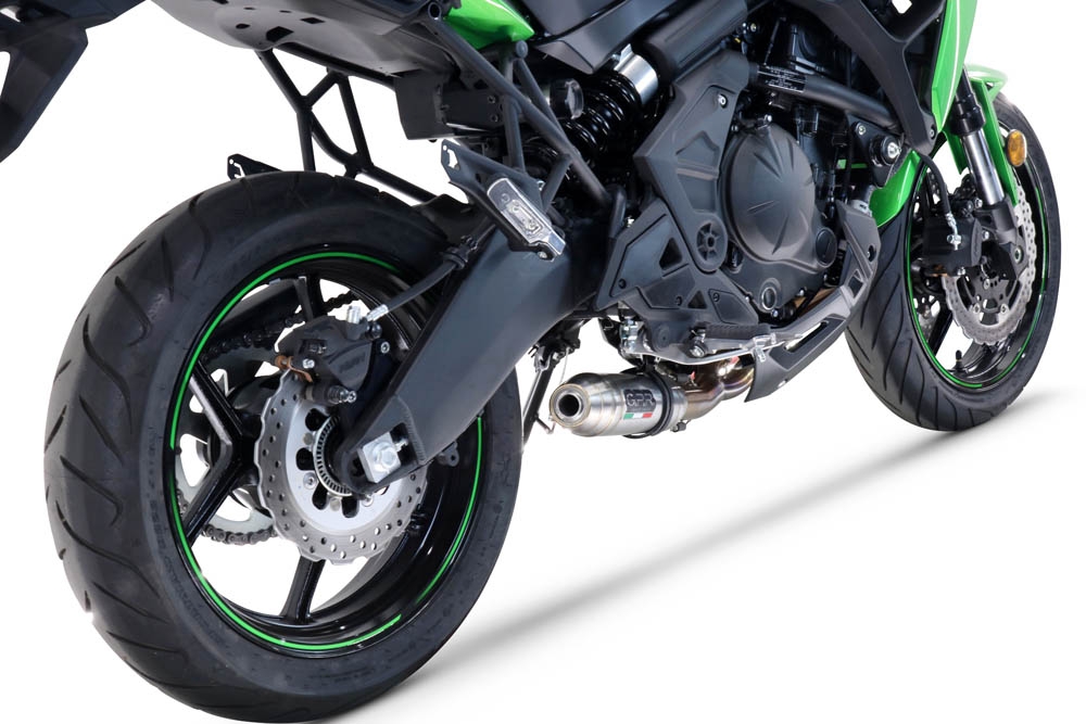 Pot echappement compatible avec Kawasaki Versys 650 2021-2022, Deeptone Inox, Pot d'échappement complet racing, compris de collecteur et db killer amovible, sans homologation 