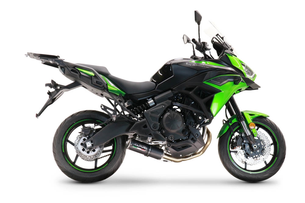Pot echappement compatible avec Kawasaki Versys 650 2021-2022, M3 Black Titanium, Pot d'échappement complet racing, compris de collecteur et db killer amovible, sans homologation 