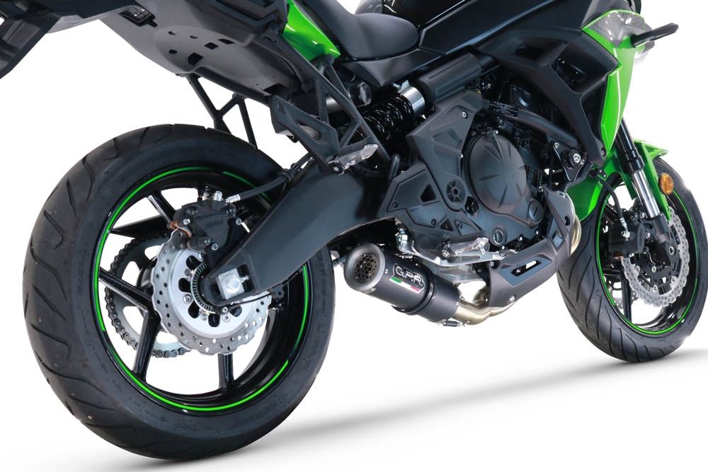 Pot echappement compatible avec Kawasaki Versys 650 2021-2022, M3 Black Titanium, Pot d'échappement complet racing, compris de collecteur et db killer amovible, sans homologation 