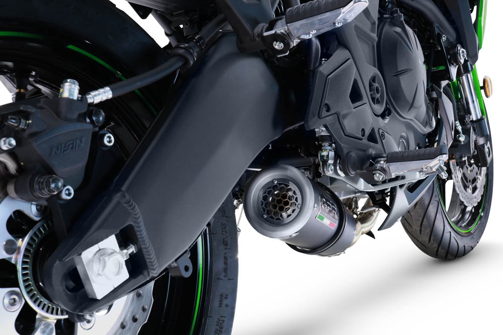 Pot echappement compatible avec Kawasaki Versys 650 2021-2022, M3 Black Titanium, Pot d'échappement complet racing, compris de collecteur et db killer amovible, sans homologation 