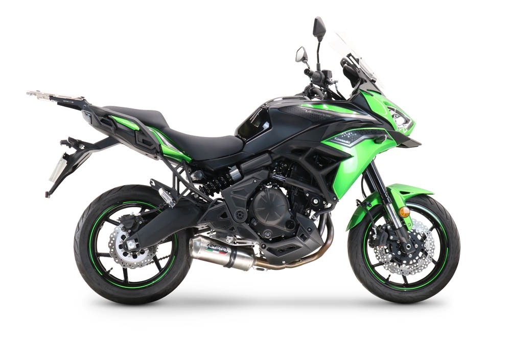 Pot echappement compatible avec Kawasaki Versys 650 2015-2016, Satinox , Homologué et légal, système d'échappement complet avec catalyseur et db killer amovible 