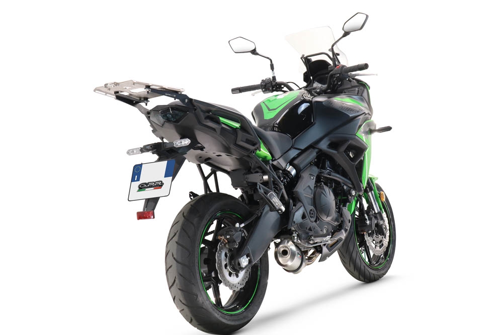 Pot echappement compatible avec Kawasaki Versys 650 2015-2016, Satinox , Homologué et légal, système d'échappement complet avec catalyseur et db killer amovible 
