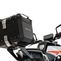 Top case en aluminium, couleur argent avec  porte-bagases y plaque spécifique Top-case GPR TECH compatible avec  Ktm Duke 390 2021/2023 e5