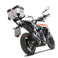Top case en aluminium, couleur argent avec  porte-bagases y plaque spécifique Top-case GPR TECH compatible avec  Ktm Duke 390 2021/2023 e5