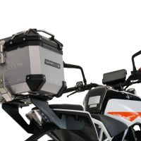 Top case en aluminium, couleur argent avec  porte-bagases y plaque spécifique Top-case GPR TECH compatible avec  Ktm Duke 125 2021/2023 e5